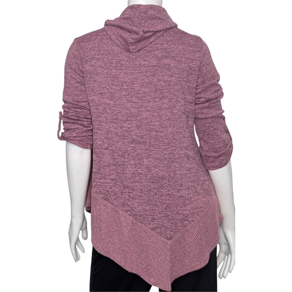 SJS Women's Cowl Neck Asymmetrical Tunic Sweater with Roll-Tab Sleeves - Picture 2 of 3